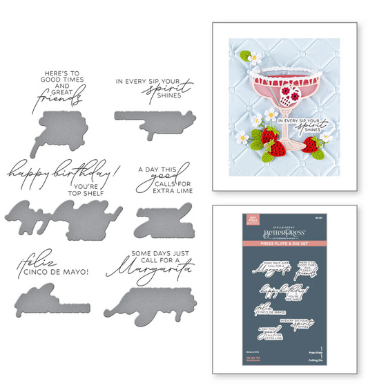 Spellbinders Sip Sip Ole Sentiments BetterPress Plate & Die Set