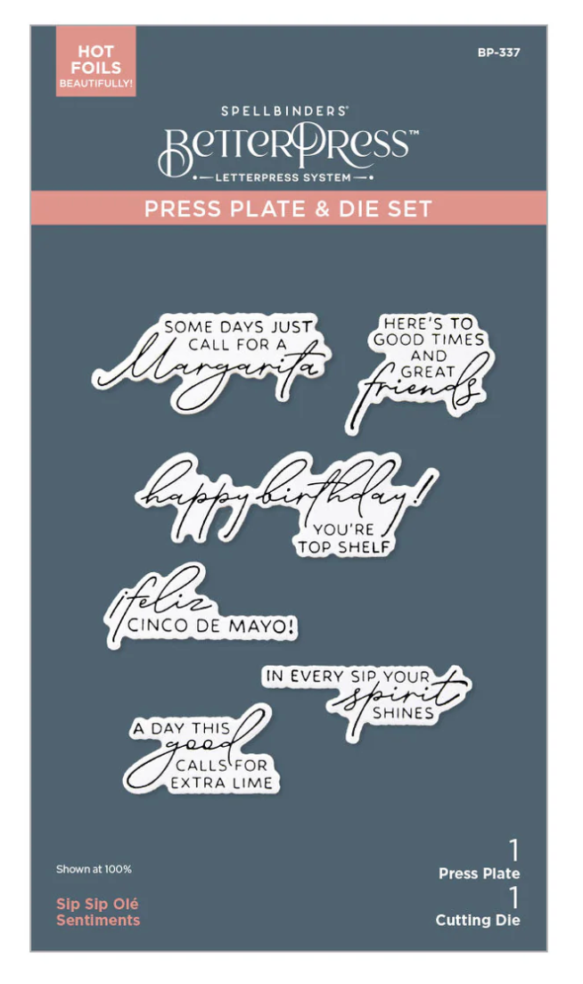Spellbinders Sip Sip Ole Sentiments BetterPress Plate & Die Set
