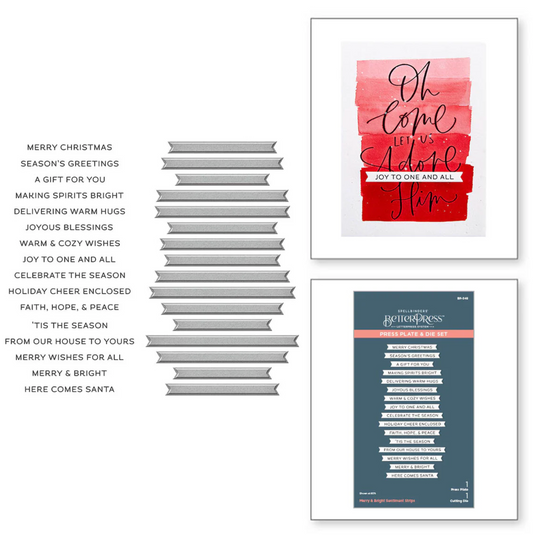 Spellbinders Merry & Bright Sentiment Strips Press Plate & Die Set
