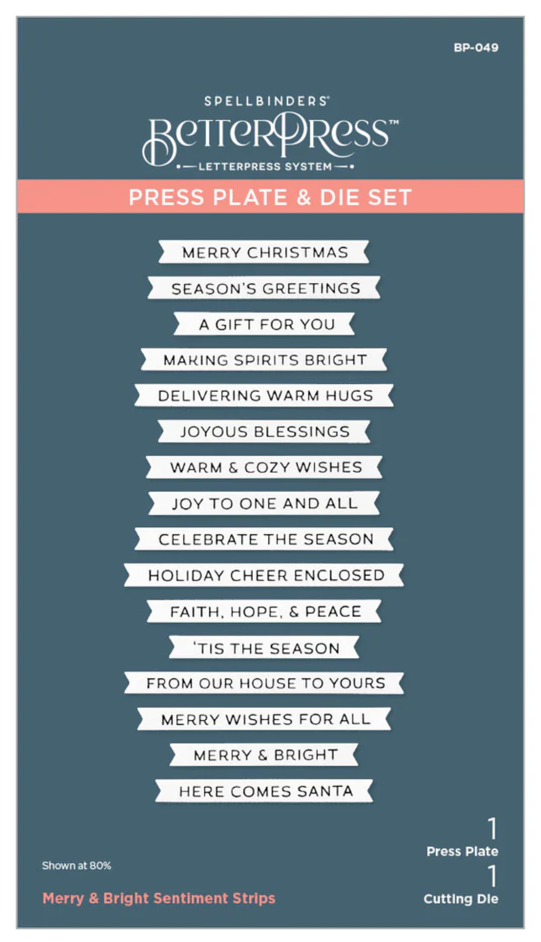 Spellbinders Merry & Bright Sentiment Strips Press Plate & Die Set