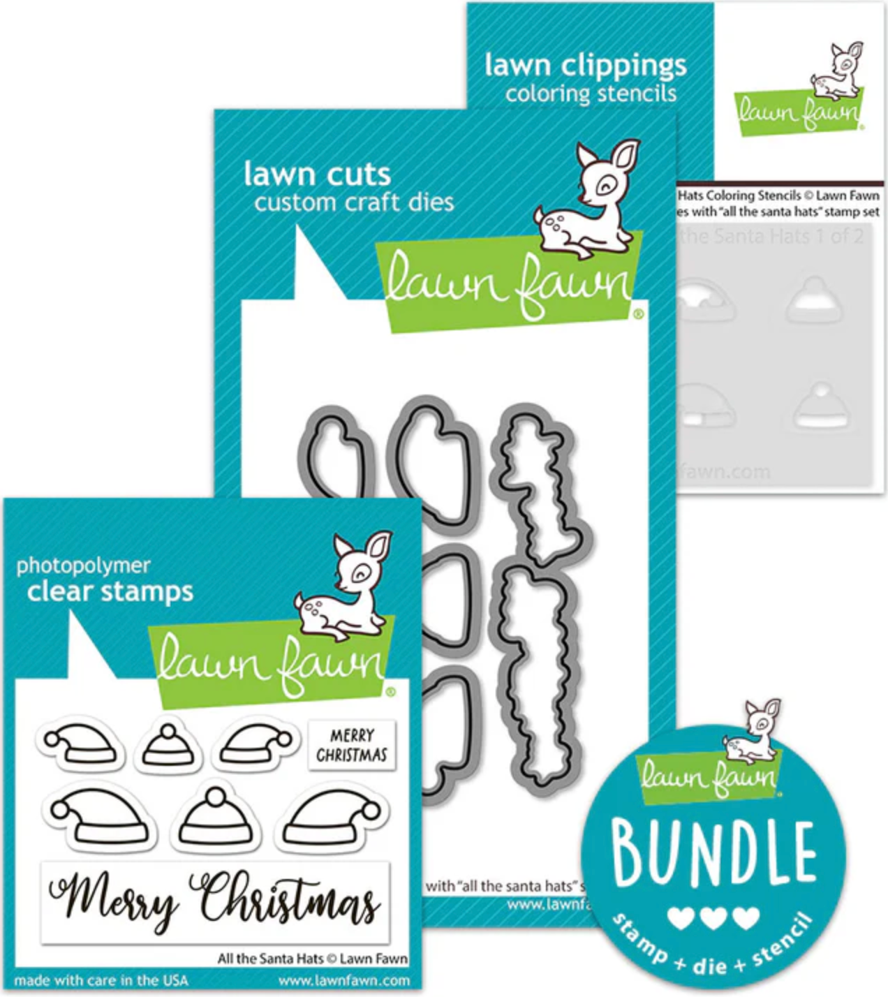 Lawn Fawn All the Santa Hats (stamp+die+coloring stencil bundle)