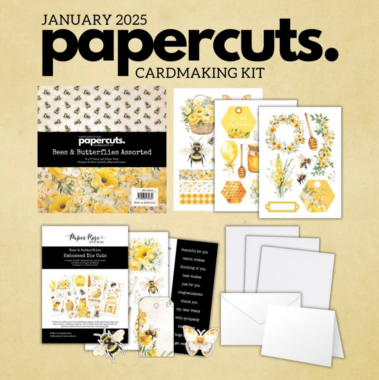Paper Rose Studio Bees & Butterflies Papercuts Cardmaking Kit
