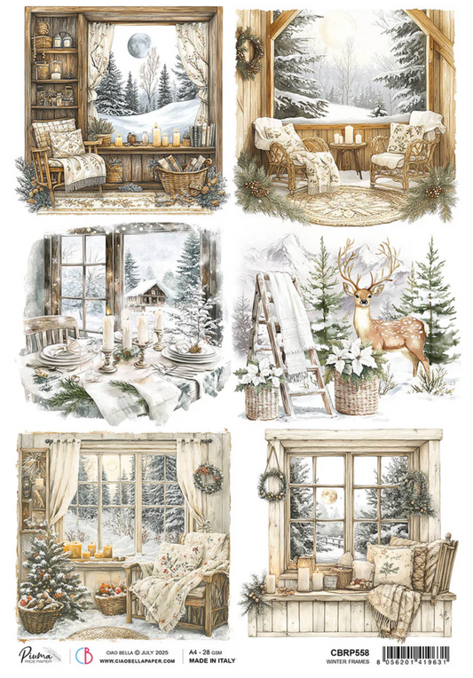 Ciao Bella Rice Paper A4 Winter Frames - 5 Sheets