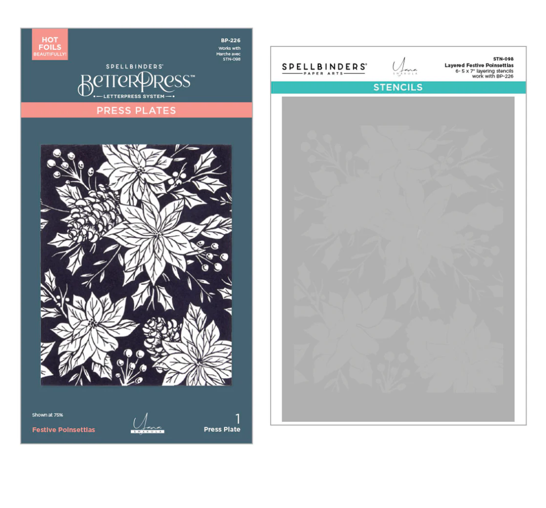 Spellbinders Festive Poinsettias BetterPress and Stencil Bundle