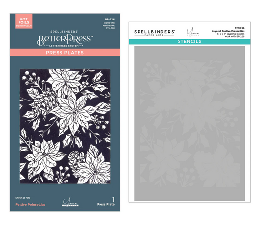 Spellbinders Festive Poinsettias BetterPress and Stencil Bundle