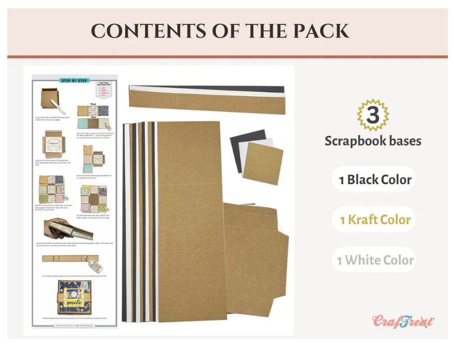 Craftreat Scrapbook Blank Quick Folio - Flip Flair Folio - Black, Kraft and White