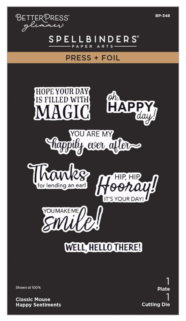 Spellbinders Classic Mouse Happy Sentiments Press + Foil Plate & Die Set