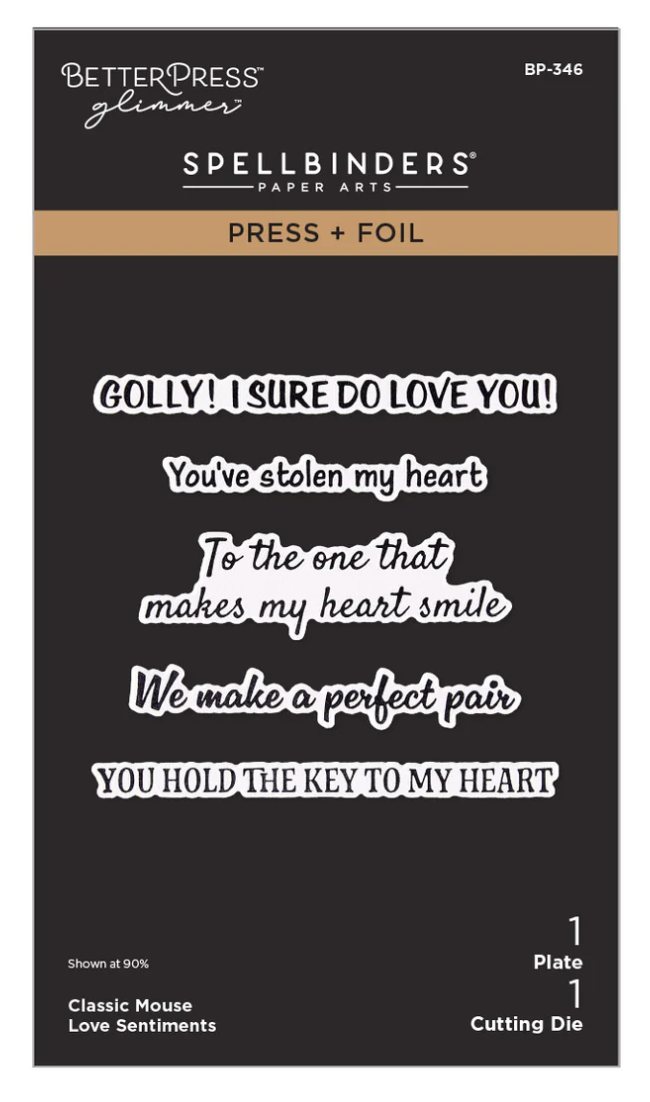 Spellbinders Classic Mouse Love Sentiments Press + Foil Plate & Die Set