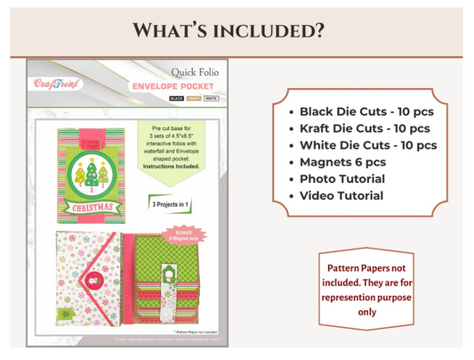 Craftreat Scrapbook Blank Quick Folio - Envelope Pocket Folio - Black, Kraft and White