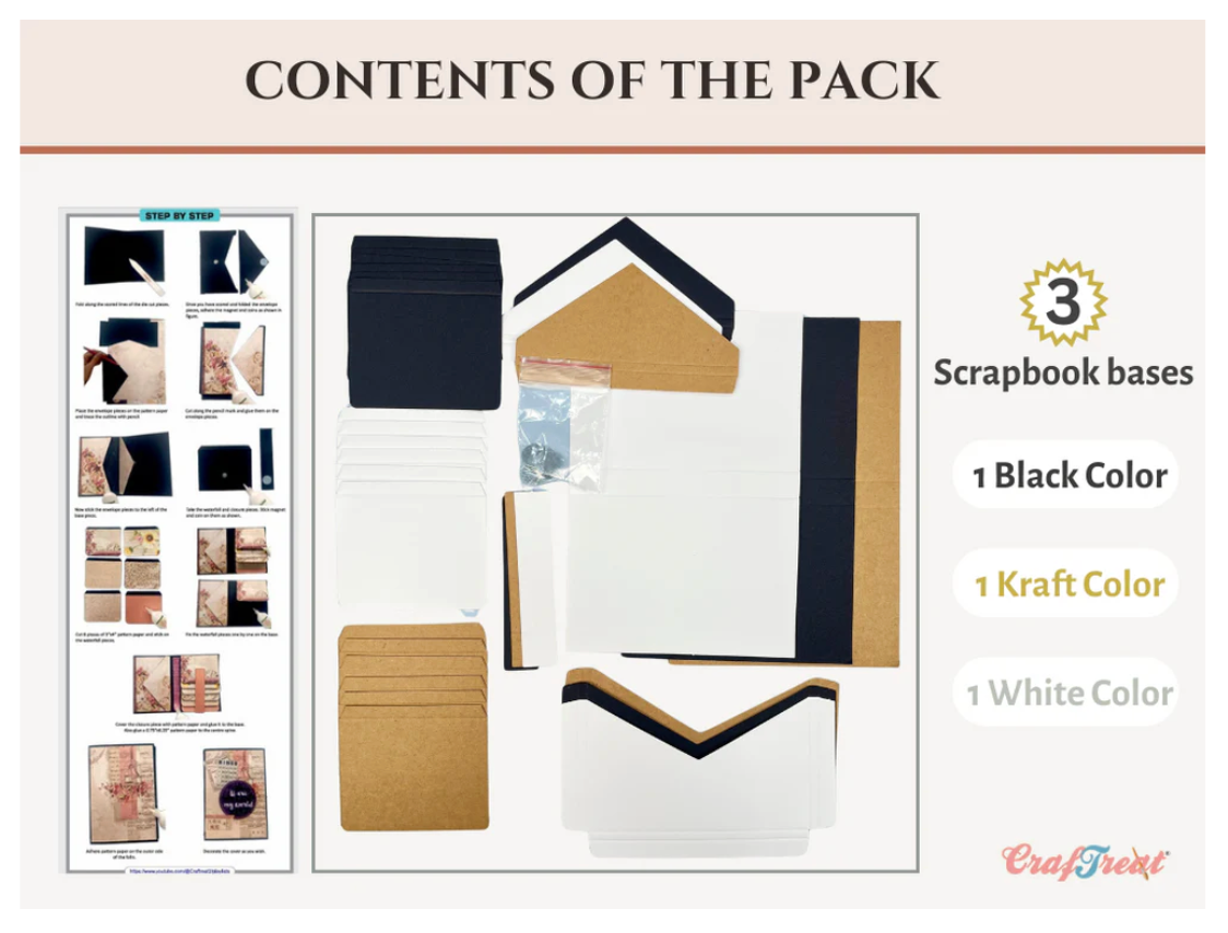 Craftreat Scrapbook Blank Quick Folio - Envelope Pocket Folio - Black, Kraft and White