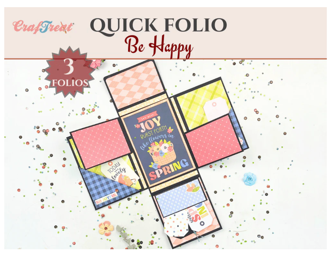 Craftreat Scrapbook Blank Quick Folio - Be Happy - Black, Kraft and White
