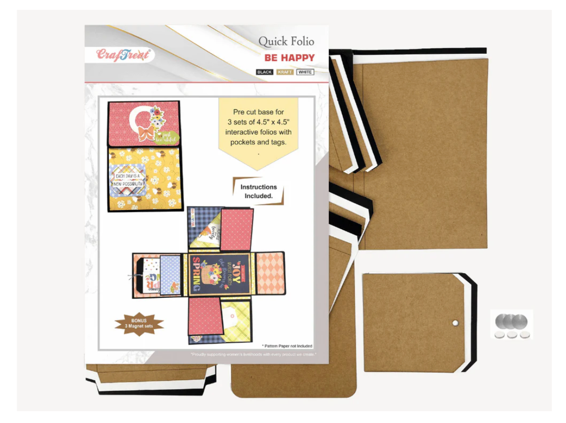 Craftreat Scrapbook Blank Quick Folio - Be Happy - Black, Kraft and White