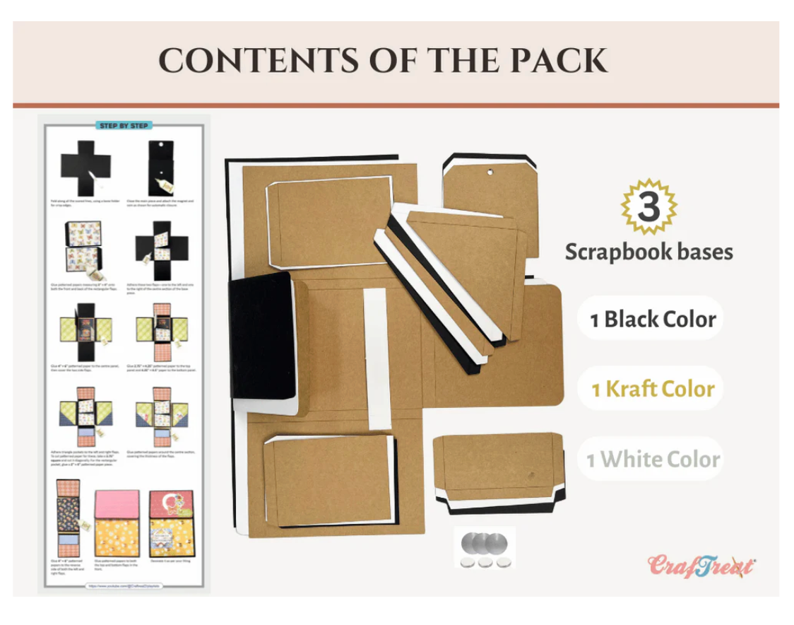 Craftreat Scrapbook Blank Quick Folio - Be Happy - Black, Kraft and White