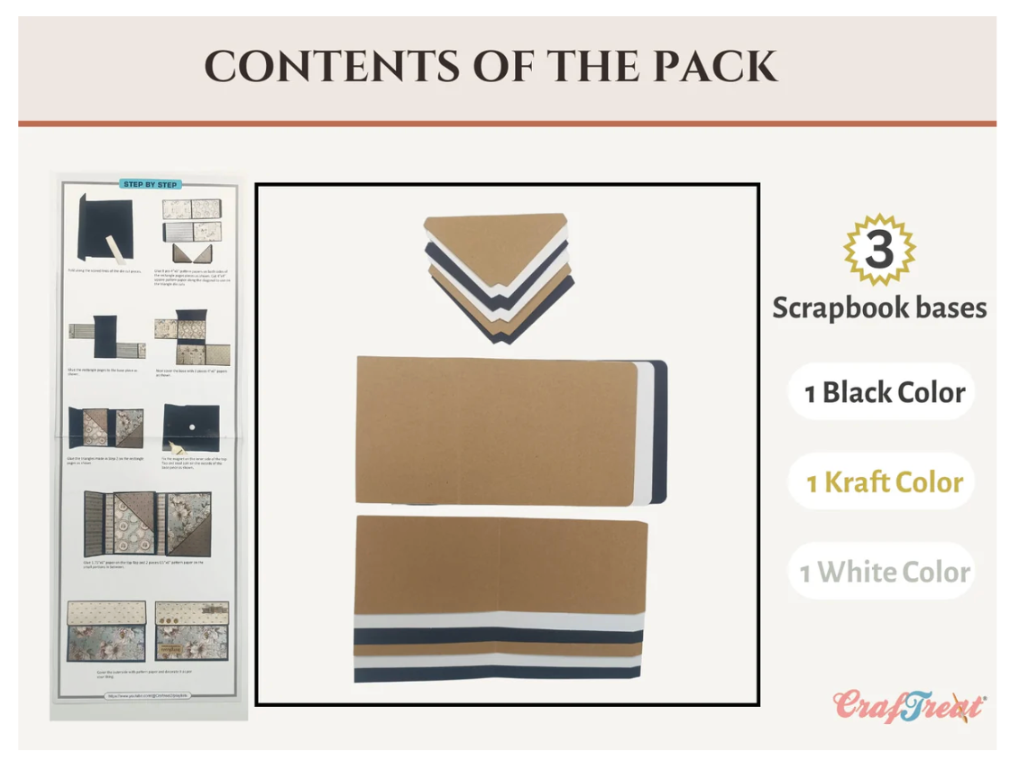Craftreat Scrapbook Blank Quick Folio - Wallet - Black, Kraft and White