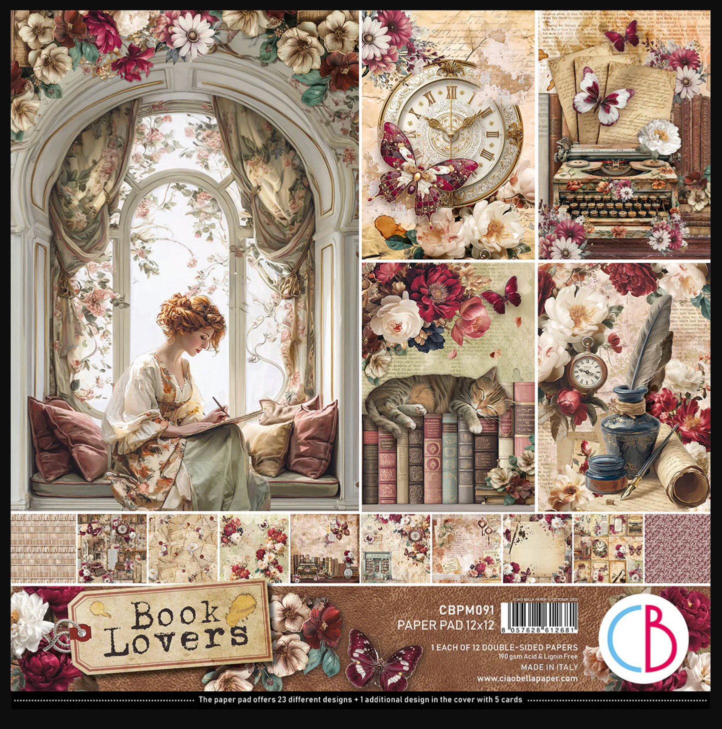 Ciao Bella Book Lovers Paper Pad 12"x12" 12/Pkg