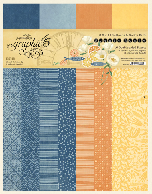Graphic 45 Scenic Route 8.5 x 11 Patterns & Solids Pack