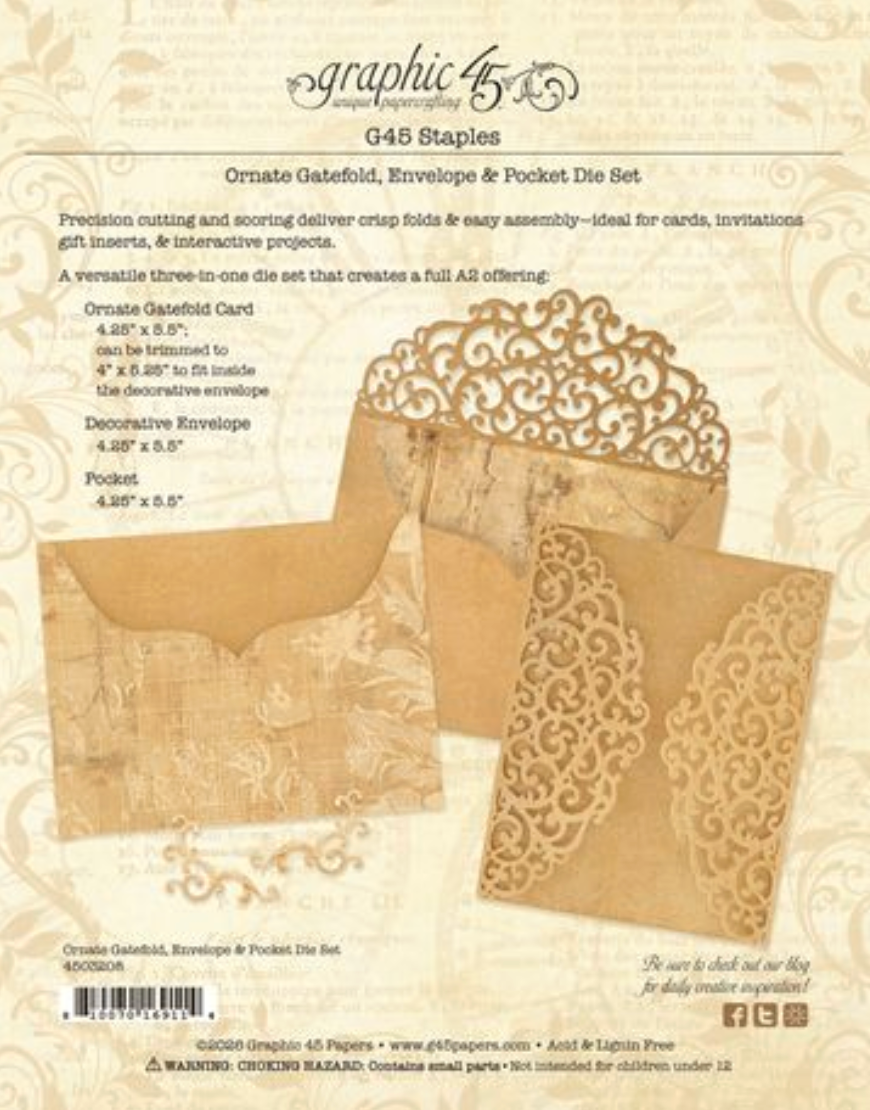 Graphic 45 - Ornate Gatefold, Envelope; Pocket Die Set