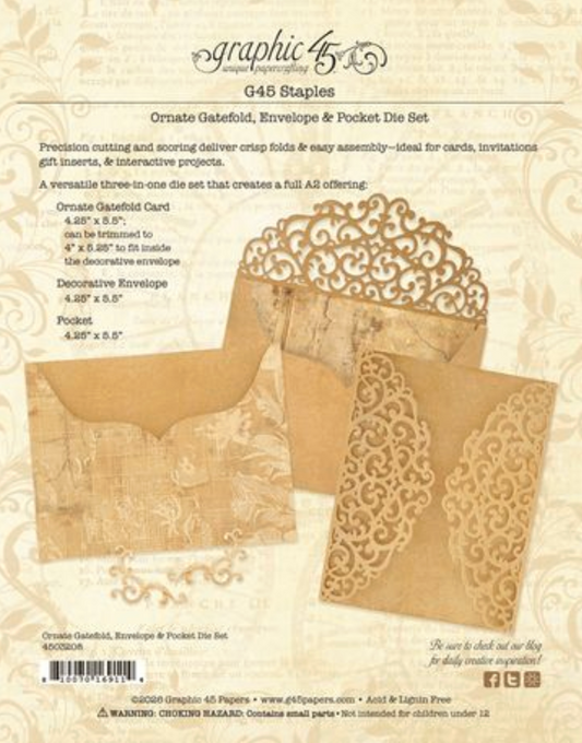 Graphic 45 - Ornate Gatefold, Envelope; Pocket Die Set