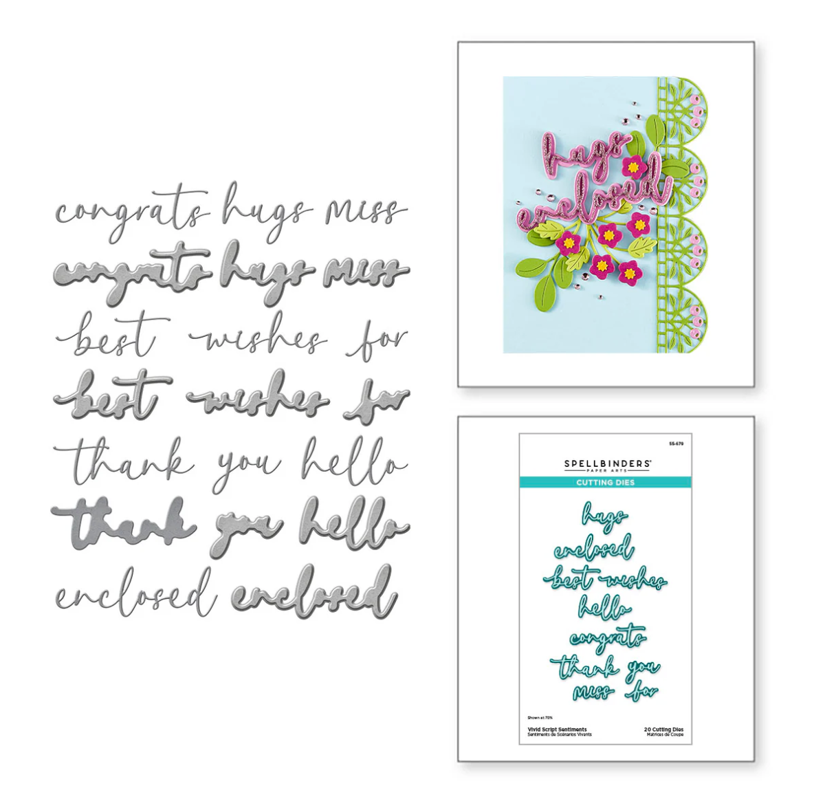 Spellbinders Vivid Script Sentiments Etched Dies