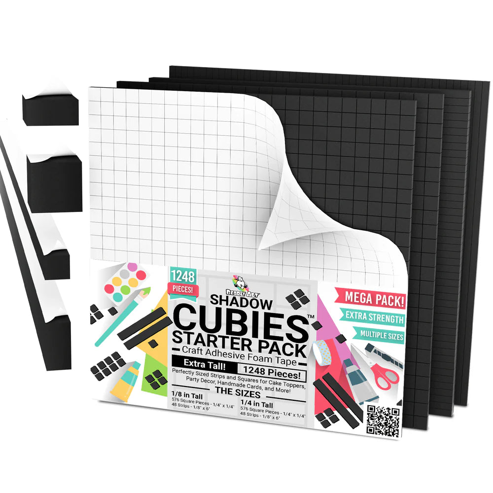 Cubies Starter Pack with adhesive foam tape and grid sheets on a white background