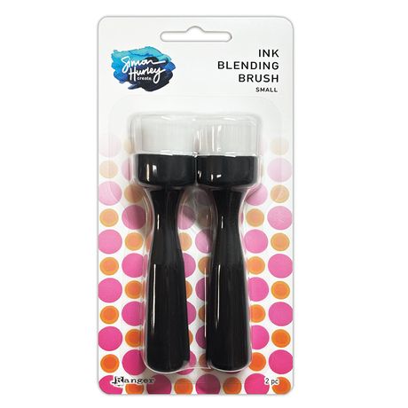 Two ink blending brushes in packaging with a colorful polka dot pattern on a white background.