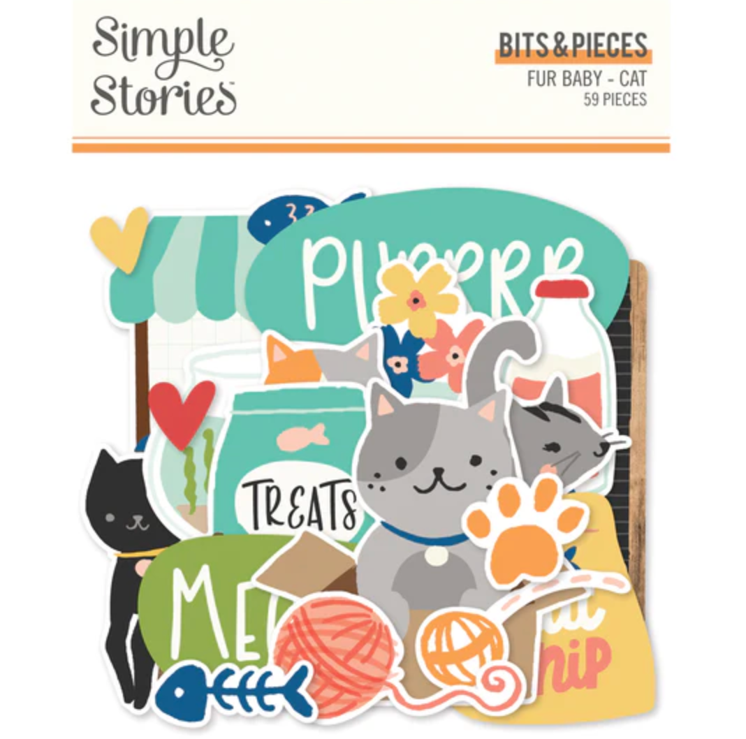 Collection of cat-themed stickers by Simple Stories on a white background