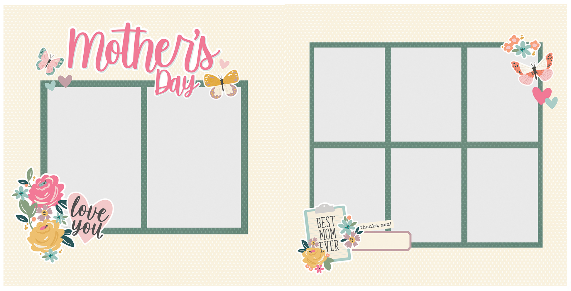Simple stories mother's day scrapbook layoutiwth two pages on alabaster background