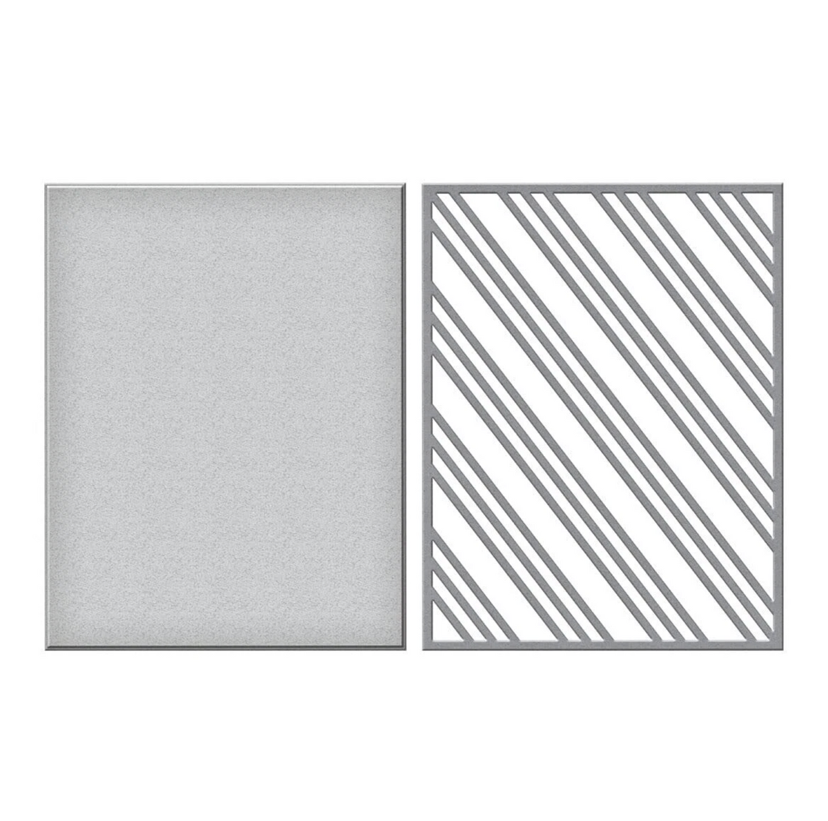 Two square panels, one plain gray and one with diagonal white stripes on a white background.