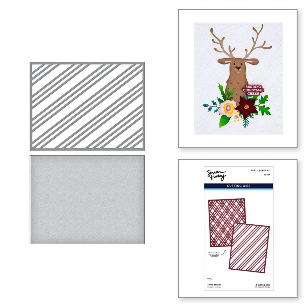 Set of cutting dies with a deer design and patterned sheets on a white background