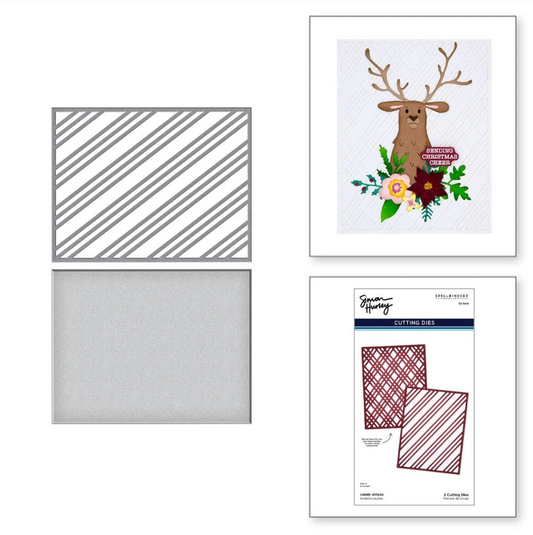 Set of cutting dies with a deer design and patterned sheets on a white background