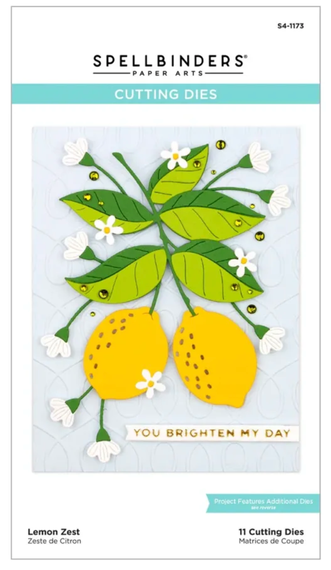 Spellbinders Lemon Zest cutting die set on a light blue background