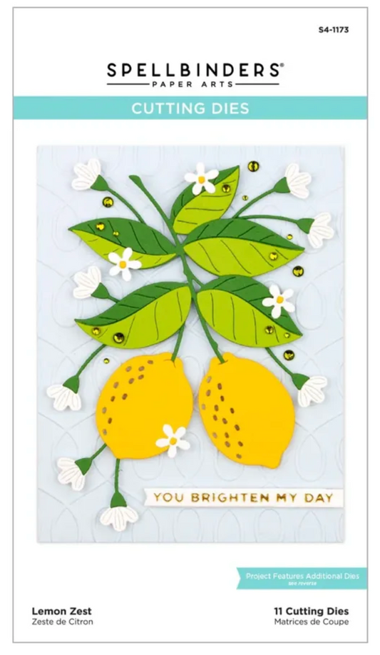 Spellbinders Lemon Zest cutting die set on a light blue background