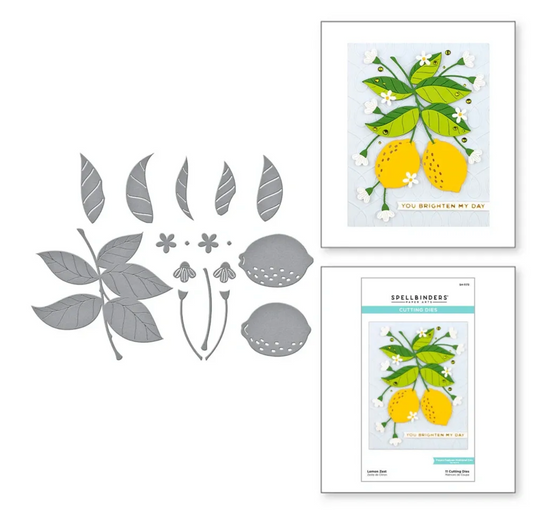 Set of die-cut shapes with lemon and leaf designs on a white background