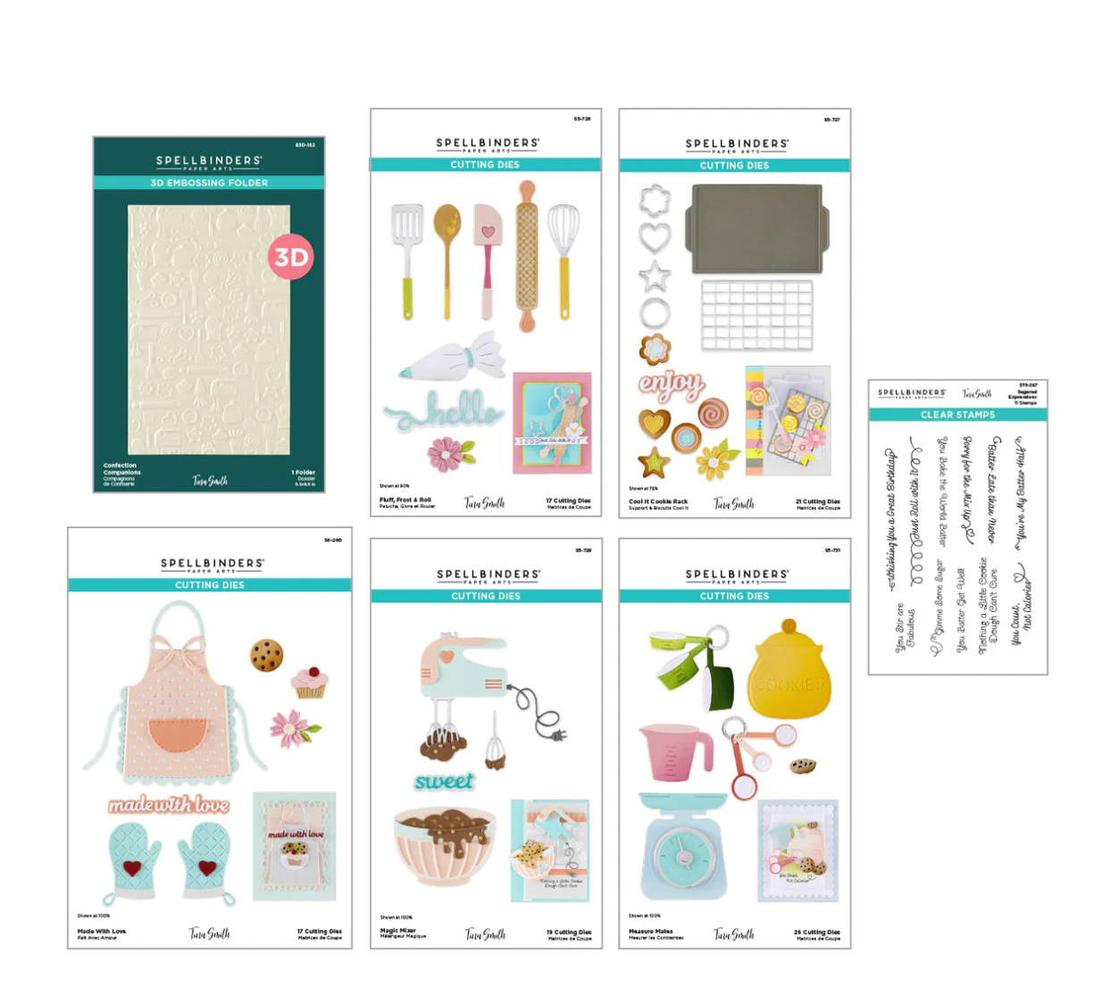 Collection of Spellbinders die-cutting templates and tools on a white background