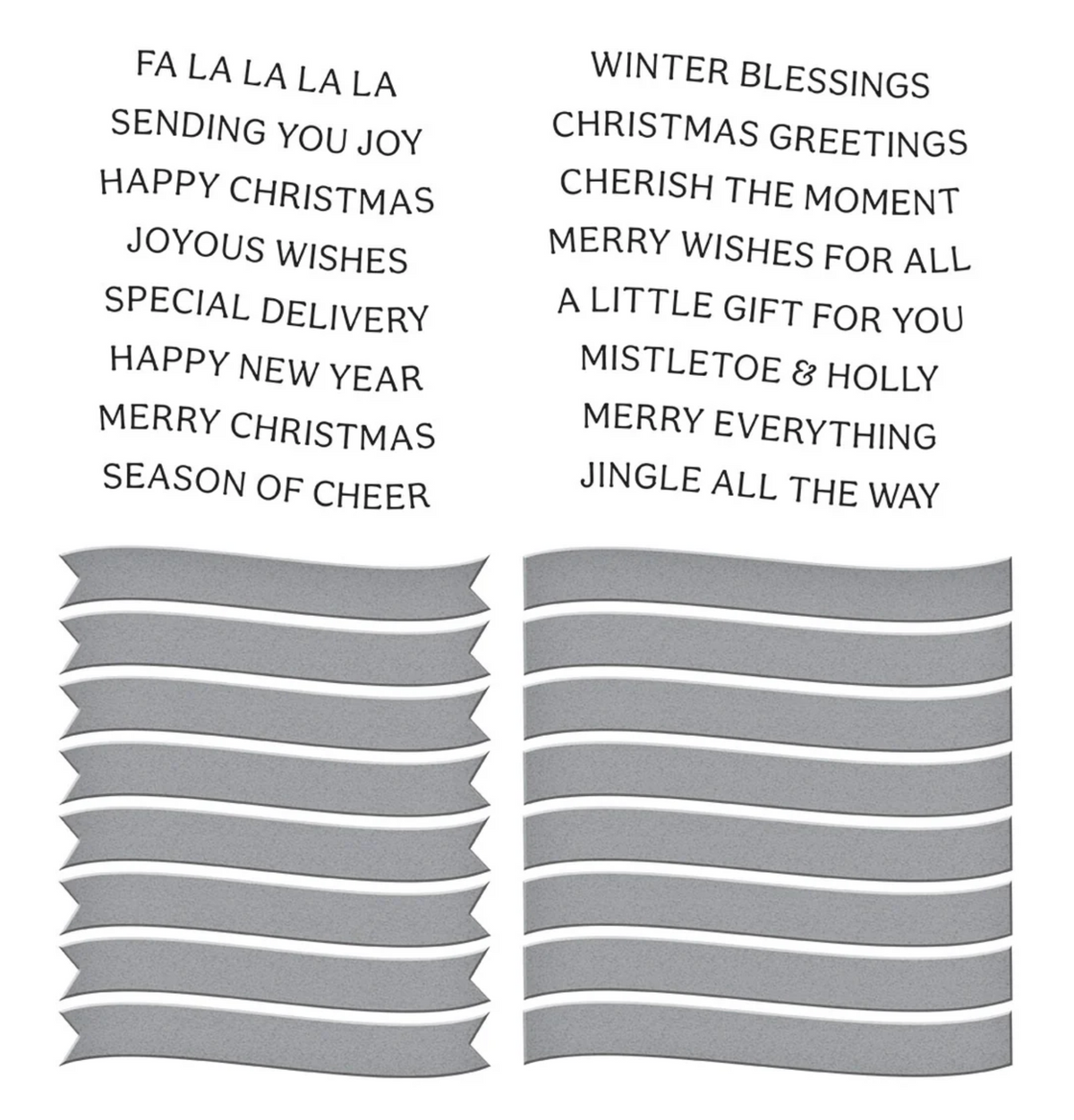 Set of Christmas-themed phrases and ribbons on a white background
