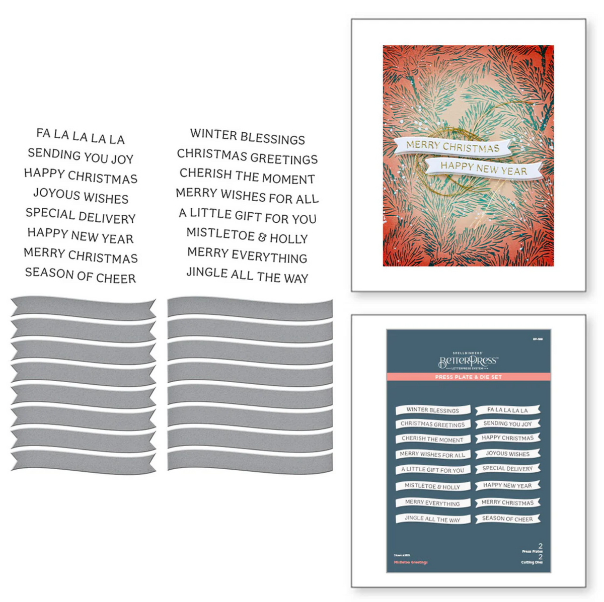 Collection of Christmas-themed cards with text and design elements on a white background.