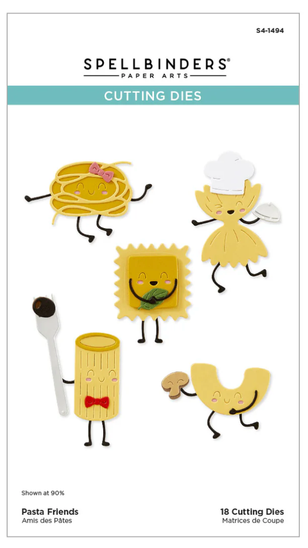 Spellbinders pasta-themed cutting dies on a white background