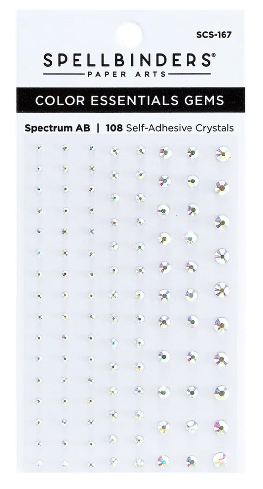 Packaging of Spellbinders Color Essentials Gems with self-adhesive crystals on a white background.