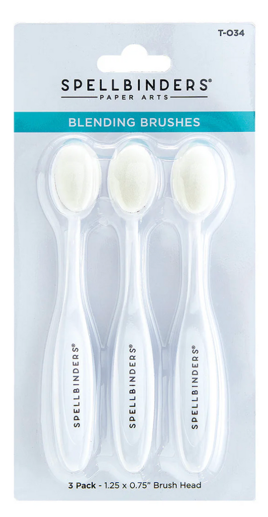 Three blending brushes in packaging with Spellbinders branding.