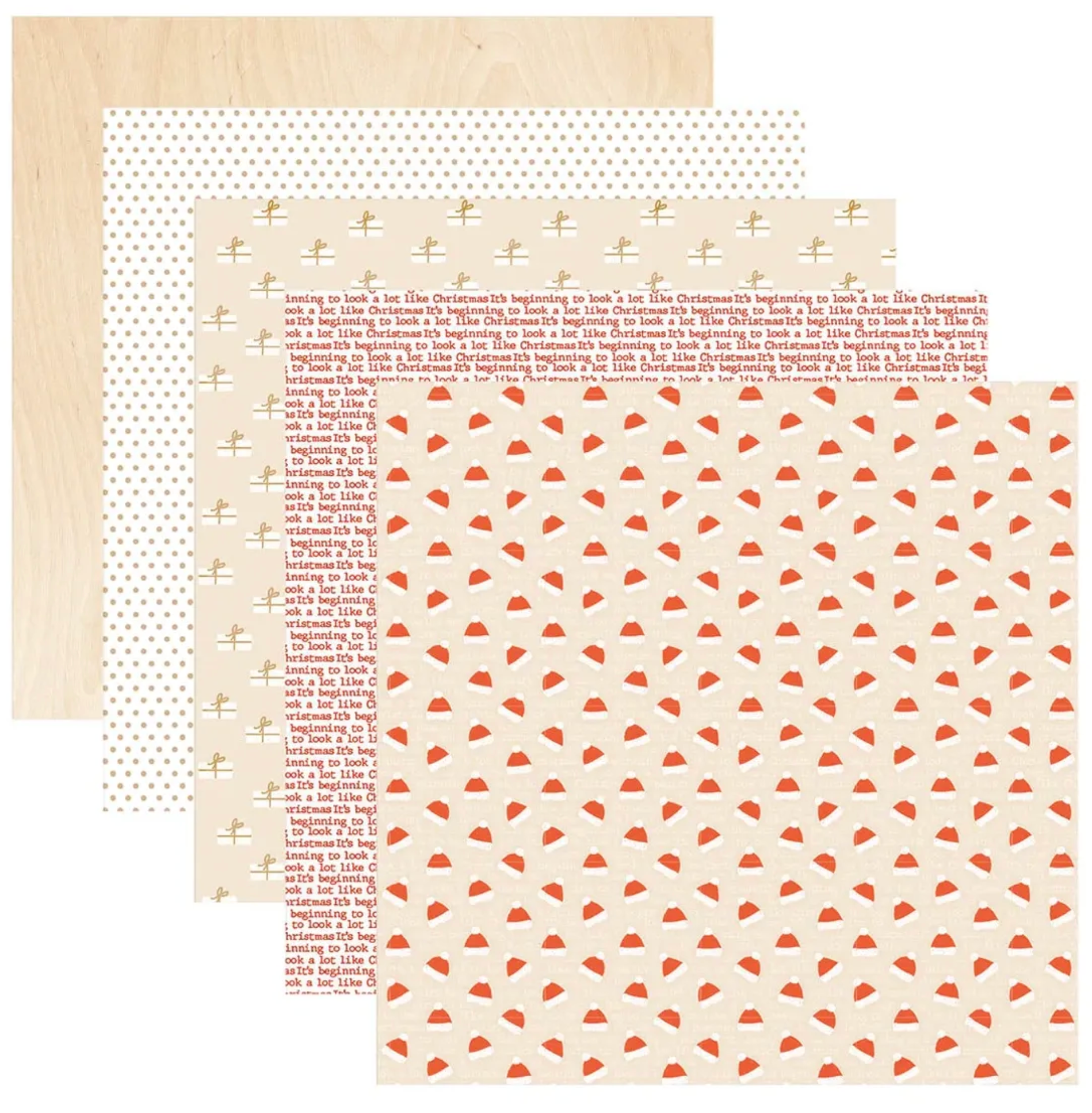 Set of patterned paper sheets with different designs on a white background