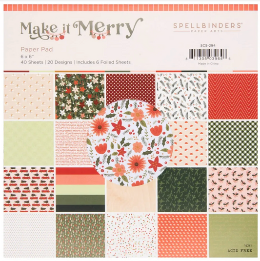 Make it Merry paper pad with various patterns on a white background