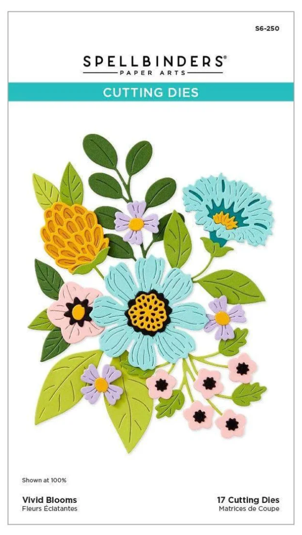 Spellbinders vivid blooms cutting dies packaging with floral design