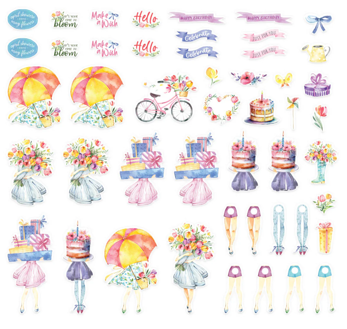 celebration paper die cuts of birthday cake presents