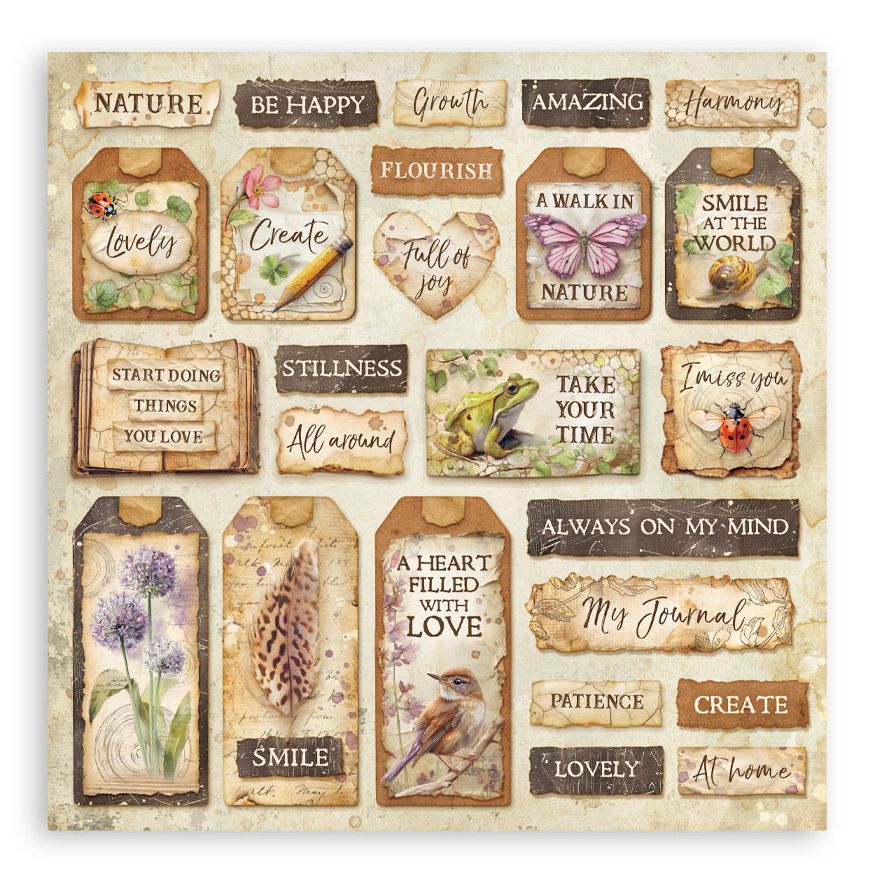 Decorative wall art with motivational phrases and nature-themed designs on a white background