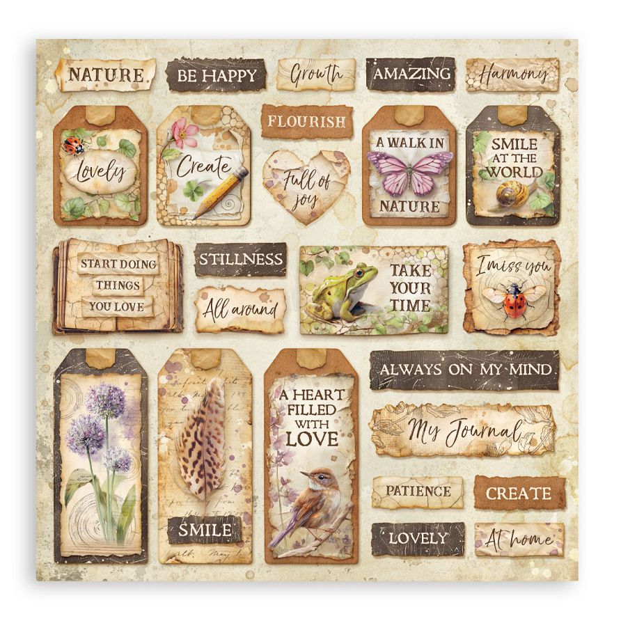 Decorative wall art with motivational phrases and nature-themed designs on a white background