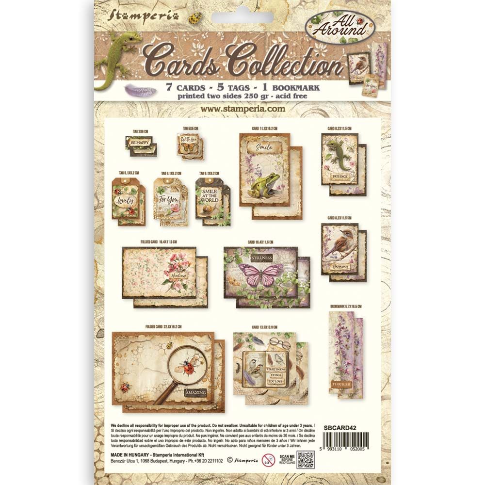 Stamperia 'All Around' Cards Collection packaging with cards and tags on a white background