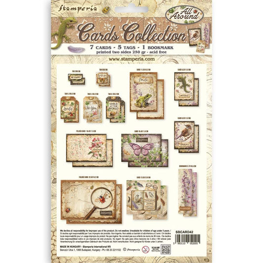 Stamperia 'All Around' Cards Collection packaging with cards and tags on a white background