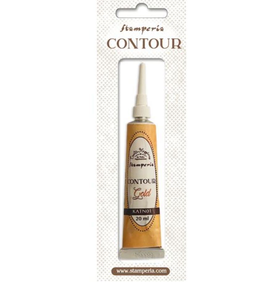 Stamperia Contour Gold paint tube packaging on a white background