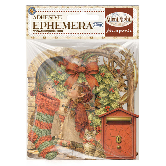 Adhesive ephemera packaging with Christmas-themed design featuring children and a deer.