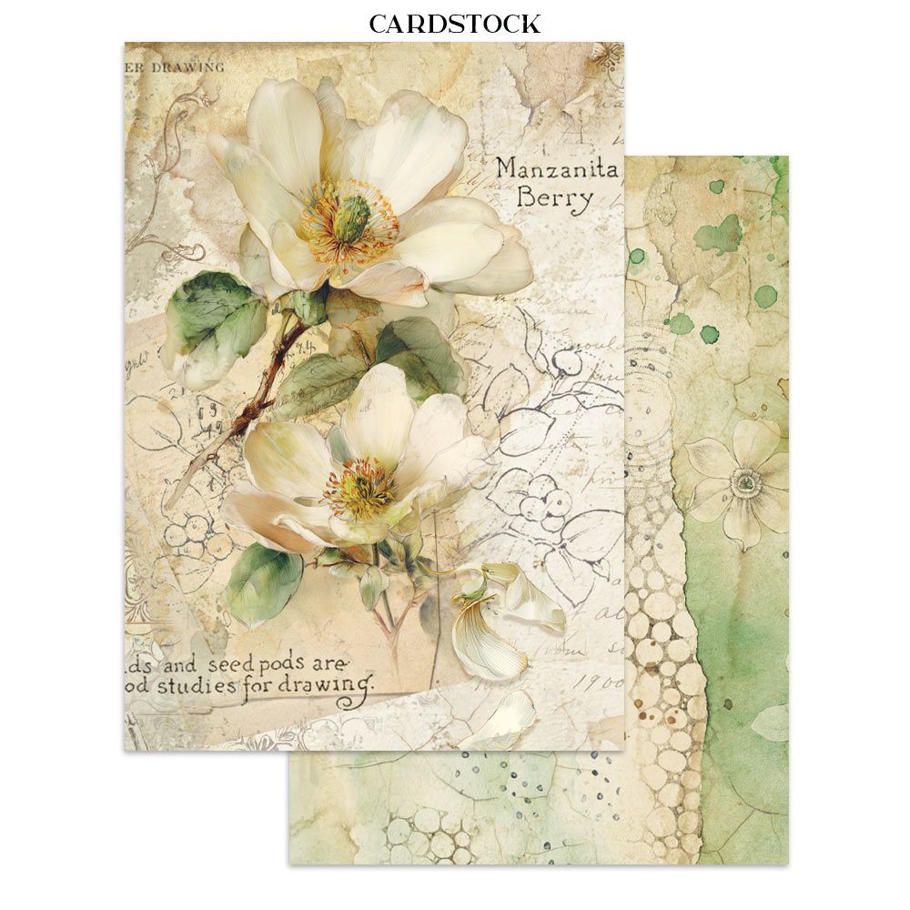 Cardstock with floral design and text on a white background
